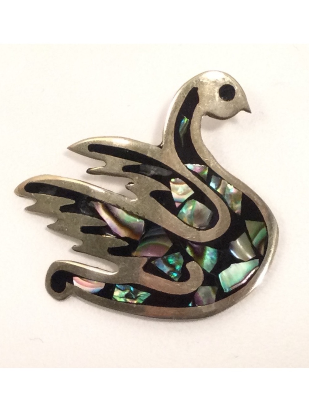 Swan Brooch - Abalone Inlaid in Alpaca